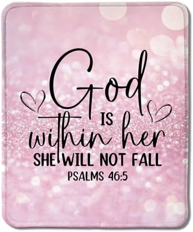 Pink Glitter Christian Mouse Pad, God is Within Her She Will Not Fall Bible Verse Mouse Pads for Wireless Mouse Computers Laptop Desk Accessories, Christian Gifts for Women, 9.5x7.9 Inch by Unknown
