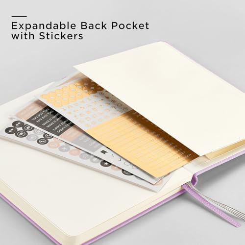 &And Per Se Dotted Journal Notebook, A5 Hardcover Leather Dotted Journal, 160 Pages 100gsm Thick Dot Grid Paper, 3 Sheets of Stickers Included - 5.7'' x 8'' (Light lavender) - Image 6