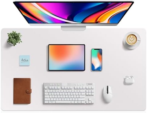 Aothia Faux Leather Desk Mat - Large Mouse Pad, Non-Slip PU Leather Blotter, Waterproof Writing Surface for Office and Home (Pale Lavender White, 40" x 24") by AothiaSimpleNaturalUnique