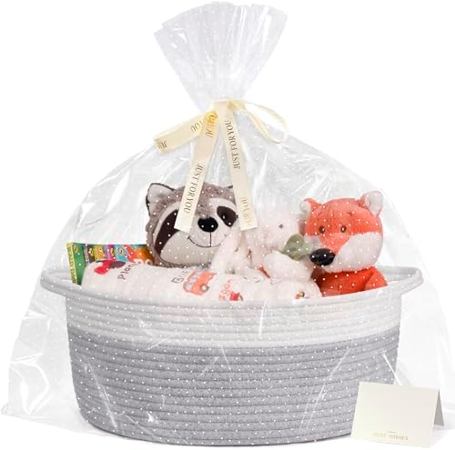 CHICVITA Large Rope Gift Basket Empty with Bags & Ribbon to Fill, Grey by CHICVITA