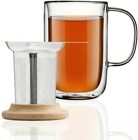 Tealyra - Venus - Tea Cup Infuser - 16-ounce - Double Wall Glass Mug with Lid and Stainless Steel Basket - Perfect Loose Leaf Tea Steeping - 480ml - Image 2