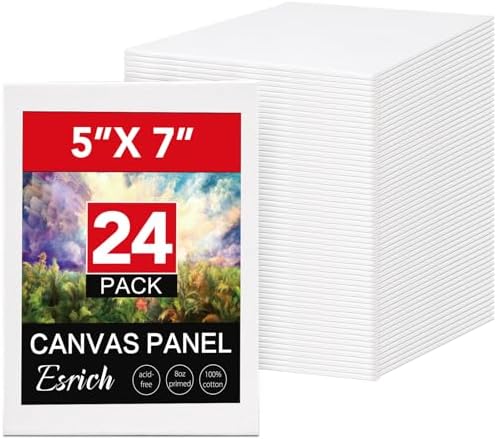 ESRICH Small Canvases for Painting 5x7IN, 24 Pack Small Canvas Boards Painting Canvas Primed Acid-Free Blank Canvas Panels for Oil Paint, Watercolor, Acrylic Paint, Gouache &Tempera. by ESRICH