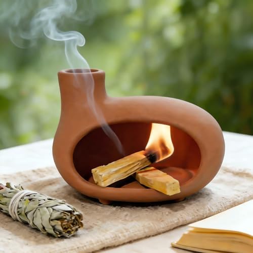 Orange-Red Terracotta Palo Santo Holder, Mini Chiminea Incense Burner by MOUGIGI
