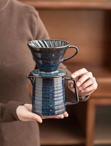 Pour Over Coffee Maker,Ceramic Coffee Maker With 40 pcs Paper Filter，15oz/450ml Pour Over Coffee Dripper (Starry Blue, V02) - Image 4