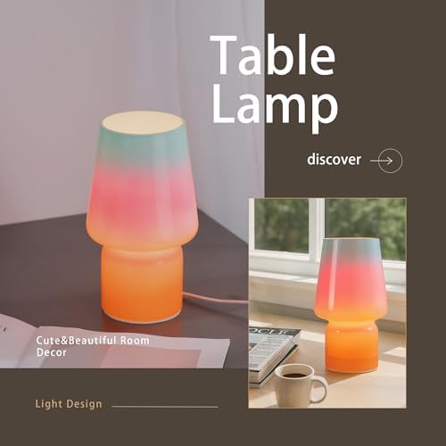 Mushroom Lamp,Mother's Day Gifts,Small Table Lamp,Cute Nightstand Kitchen Mini Lamp,Glass Table Lamp,Suitable for Bedrooms, Kitchens, Living Rooms, Bedside, Girl Gifts（Blue Gradient） - Image 2