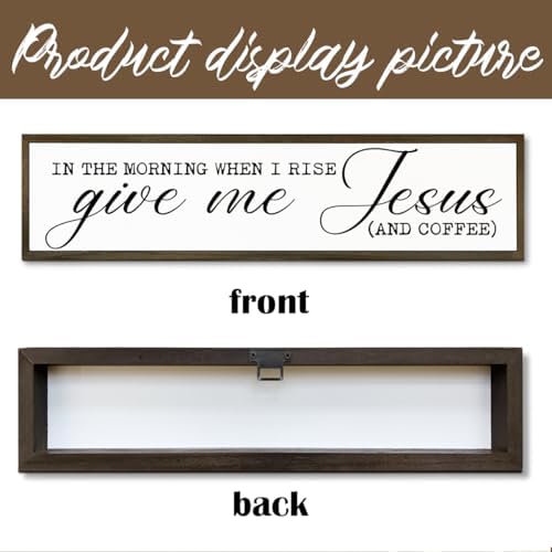 Coffee Wood Sign, Rustic Wooden Hanging Signs, Desk Decor Art, Coffees Lover Decoration for Home Kitchen Bedroom, Coffees Station Decor, When I Rise Give Me Jesus and Coffee Sign, 17.8x4x1.2 inches - Image 3