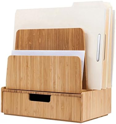 MobileVision Desktop Paper Tray File Folder Holder 5-Slot, & Bamboo Drawer Set; Storage for Office Supplies & Stationary items, pens, pencils, scissors, notepads, business cards and more by MobileVision