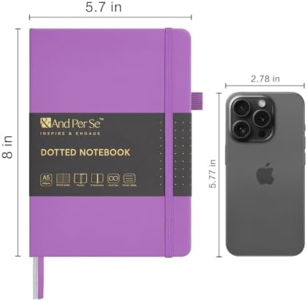 &And Per Se Dotted Journal Notebook, A5 Hardcover Leather Dotted Journal, 160 Pages 100gsm Thick Dot Grid Paper, 3 Sheets of Stickers Included - 5.7'' x 8'' (Violet) - Image 2