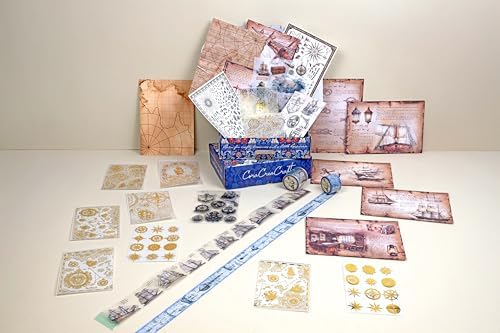 Navigation Box – 7-Piece Space and Astronomy Inspired Craft Set with Fantasy Constellation Tape, Washi Tape, Clear Stamps, Sticker Sheets, Foiled Vellum & Vintage Paper for Planners & DIY Projects by Unknown