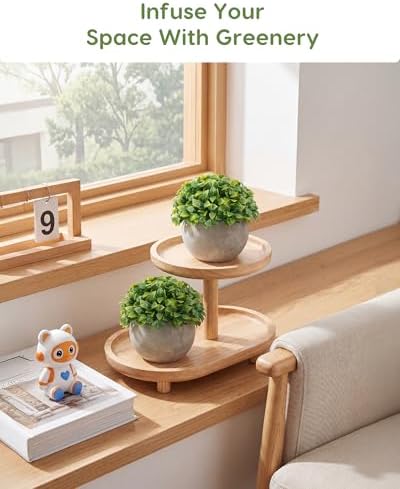 Velener Small Artificial Potted Plants for Home Decor Indoor, Fake Eucalyptus Boxwood Topiary Ball Plant in Grey Pot, Faux Greenery Decor for Bathroom, Office Desk, Bookshelf, Tabletop (1 Pack) - Image 5