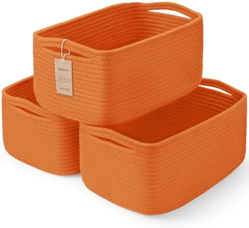 3 Pack Small Storage Baskets for Organizing, 11.8×7.8×5.1", Orange by MaxuniTechLife