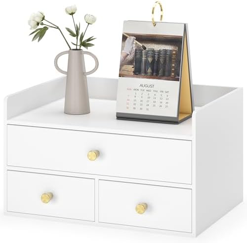 Bamboo Desk Organizer - Stackable, No Assembly Required, Ideal for Office/Home Use - Perfect for Toiletries, Stationery, Accessories. (White, Fence three Desk Organizer) by Xadgve
