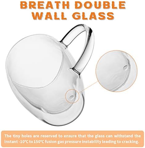 MEWAY 12oz/6 pack Coffee Mugs,Clear Glass Double Wall Cup with handle for Coffee, Tea, Latte, Cappuccino (12 oz，6) - Image 5