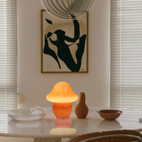 HEQET Mushroom Lamp Orange Glass Mushroom Table Lamp for Bedrooms, Living Room, Aesthetic Lamps for Bedroom, Cute Bedside Lamp - Image 3