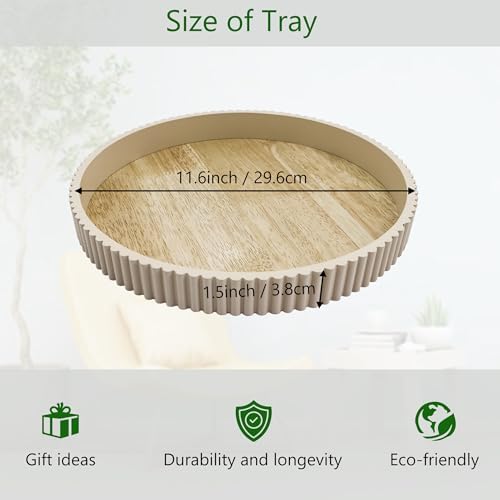 Round Decorative Tray for Coffee Table Decor, 11.8in Wood Decorative Serving Tray for Kitchen Counter,bandejas decorativas, Wooden Serving Tray for Party - Image 5