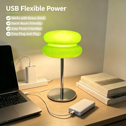 Bedroom Mushroom lamp, Medieval Modern Bedside Table lamp for Night Stands, Vintage dimmable Small Lamps, Cute Cool Desk Lamps Home Room Aesthetic Decor for Living Room(Green) - Image 6