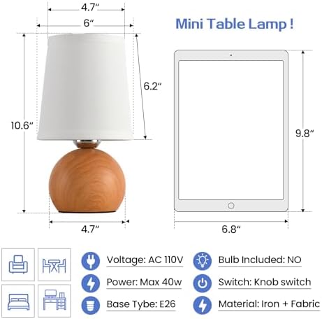 Modern Bedside Table Lamp, Small Bedside Lamp, Nightstand Lamp for Bedroom with Fabric Shade & Wood Finish, Minimalist Table Lamp for Living Room End Table, Kid's Room, Office, Hotel 10.6" - Image 5