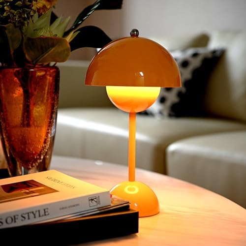 Flower Bud Lamp Cordless Mushroom Touch Table Lamp, Yellow - Image 5