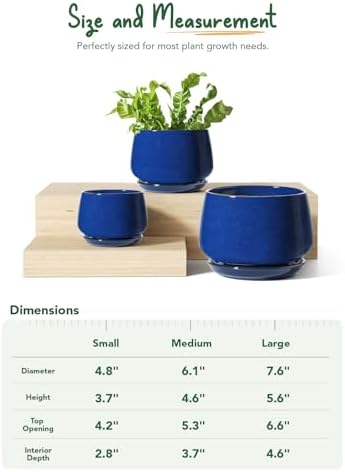 LE TAUCI Plant Pots, 4.1+5.1+6.5 inch, Set of 3, Ceramic Planters with Drainage Hole and Saucer, Indoor Flower Pot with Hole Mesh Pad, Gifts for Mom, Sapphire Blue - Image 6