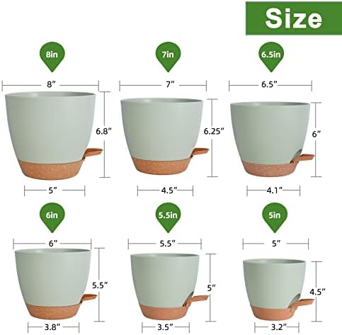 Vanslogreen Planters for Indoor Plants, 8/7/6.5/6/5.5/5 Inch Self Watering Planters with Drainage Hole, Plastic Planters Flower Pots for Indoor Outdoor Plants (Green) - Image 4