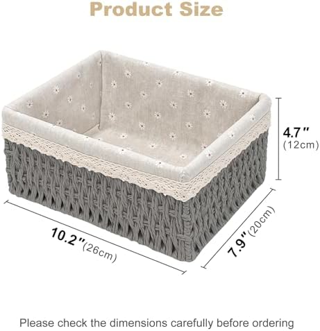 Large Wicker Storage Basket with Liner, Hand-Woven Paper Rope Rattan Organizer Bin for Pantry, Countertop, Bathroom, Bedroom, Shelves (Grey, L) - Image 2