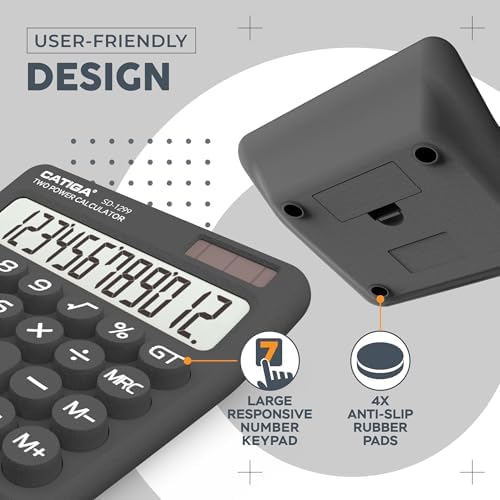 CATIGA Mechanical Switch Calculator with Solar and Battery Dual Power, 12-Digit Large LCD Display, Aesthetic and Cute Desktop Calculator with Big Button, for Home, School and Office Use, SD-1299 - Image 4