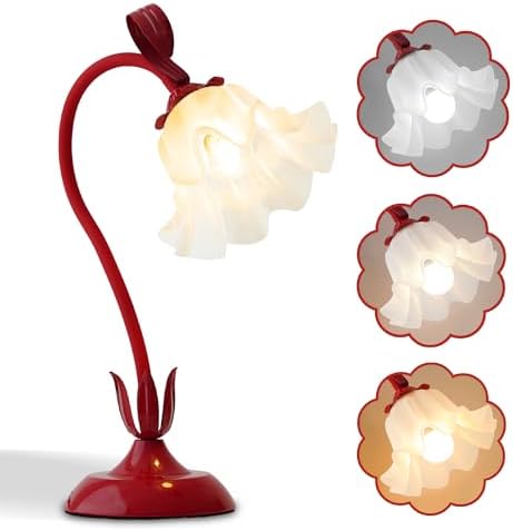 Flower Table Lamp, LED Reading Light Bedside Vintage Night Light (Red) by AQDZCNF