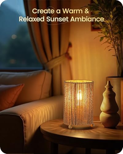 Small Rattan Table Lamps Set of 2, Boho Bedside Lamps Set of 2, Handwoven Paper Lampshade, 4W 2400K LED Bulb Included, Boho Desk Lamp, Nightstand Lamp for Bedroom, Living Room, S11TLP205 - Image 2