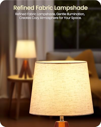 Tripod Table Lamps Set of 2, Small Bedside Lamps, Modern Nightstand Lamp with Dark Pearwood Base & Beige Shade, Boho Desk Light for Bedroom, Kids Room, Living Room, Office, Study, LE51TLP205 - Image 3
