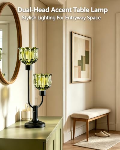 Lightdot Green Glass Table Lamp Dimmable Vintage Black Flower Lamp Gift - Image 6