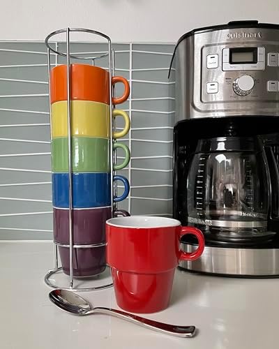 gypsy color 8 oz Americano Stacking Mug Set with Metal Stand, Set of 6 - Image 3