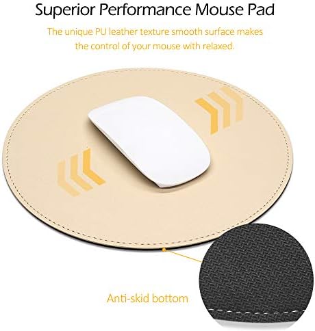 ProElife Cute Round Mouse Pad Mat Waterproof PU Leather 8.66-Inch Mousepad with Anti-Skid Base Stitched Edge for Home Office Gaming Computer Laptop Accessories (Apricot) - Image 4