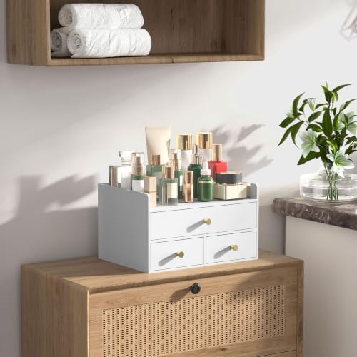 Bamboo Desk Organizer with Drawers,Wooden Desktop Storage(3 Drawers,White) - Image 6