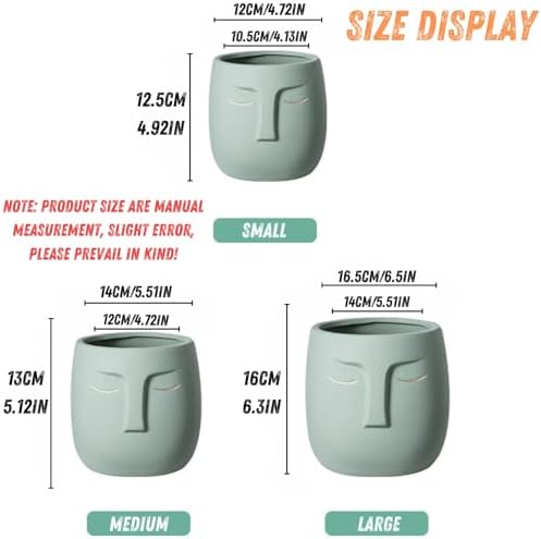 Face Planter (Forest Green, Small, with Hole, Without Tray) - Ceramic Plant Pot for Succulents, Flowers, and Small Plants - Nordic Minimalist Vase for Indoor and Outdoor Home Decor - Image 7
