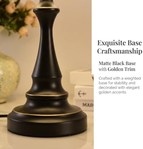 Traditional Table Lamp, Black Vintage Desk Lamp with Fabric Shade - Image 5