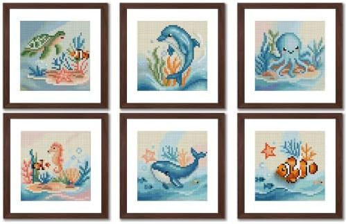 6 Pcs Small Diamond Art Kits Ocean Animals Diamond Art Kits for Adults by Aestalrcus