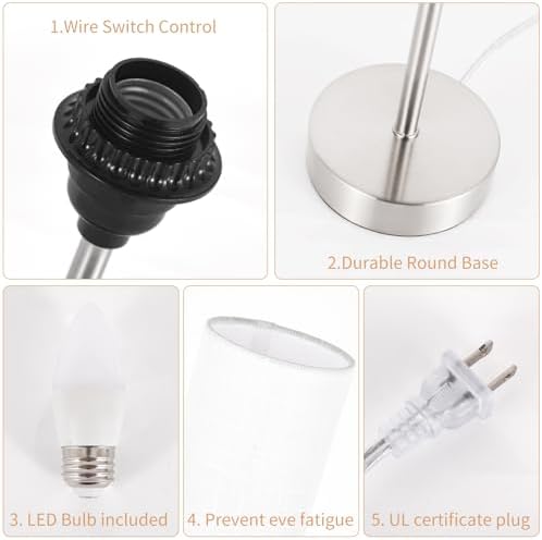 RISLG 2 Pack Small Table Lamp for Bedroom, Bedside Lamp for Nightstand, Minimalist Modern Desk Lamp with Linen Fabric Shade for Living Room, Office, Kids Room, Dorm, LED Bulb Included - Image 5