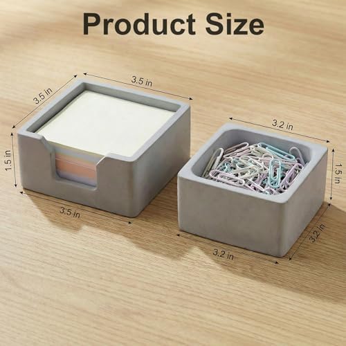 Concrete Desk Organizer Set of 2 - Minimalist Sticky Note Holder & Paper Clip Dispenser - Heavy Duty Office Desk Accessories with Non-Slip Base for Home Workspace Organizer & Desk Decor, Gray - Image 3