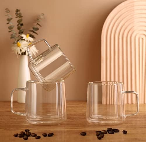 CNGLASS 12oz Glass Coffee Mugs,Double Wall Insulated Glass Cups with Handle,Clear Espresso Mugs for Latte,Cappuccino,Tea Bag,Set of 4 - Image 5