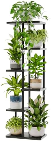 Bamworld Tall Plant Stand Indoor, 6 Tier Metal Plant Shelf for Multiple Plants, Tiered Flower Pot Stands for Patio Garden Balcony Living Room Bedroom, Black by Bamworld