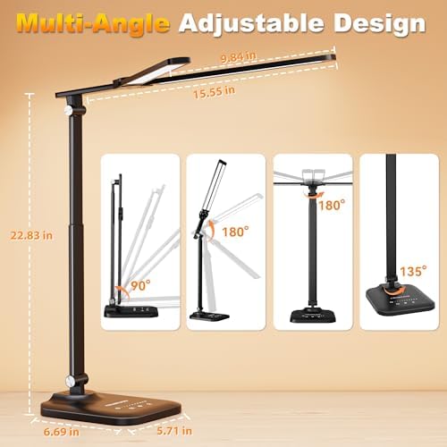 CHARYJOD LED Desk Lamp for Office Home, Height Adjustable Architect Desk Light with USB Adapter, Stepless Dimming Desk Lamp Light for Reading, Study, Workbench - Image 5
