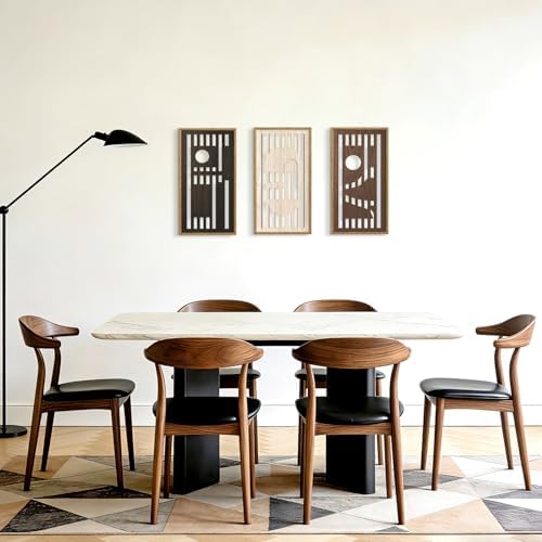 HPNIUB 3 PCS Boho Wall Decor,Black White Century Abstract Mask Geometric Line Carved Hanging Wood Sign for Living Room,8x16Inch Modern Neutral Wooden Plaque for Apartment Bedroom Office Decoration - Image 5