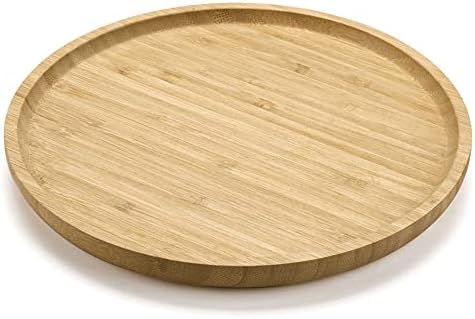 Round Bamboo Tray, Wood Serving Tray, Wooden Platter, Wood Charcuterie Board, Decorative Tray for Coffee Table, 11.8 inch by XIMISISE