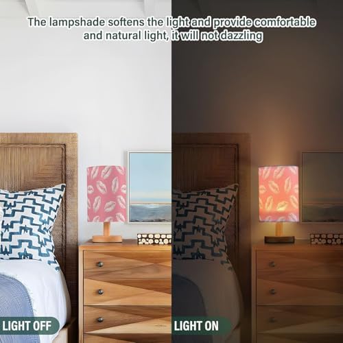 Light Pink Kiss Lip Pink and White Bedside Table Lamps with USB Port for Bedroom Lamp Table Lamp Small Nightstand Lamp Sturdy Linen Shade Wooden Decorative Lamps for Home Dorm Office Living Room - Image 3