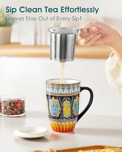 vancasso 18 Oz Tea Infuser Mug with Lid, Forest Daisy Drift - Image 5