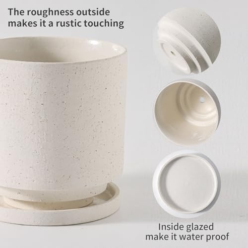 Nihow Ceramic Plant Pot Drainage Hole & Saucer for Indoor Plants, 5.7 Inch - Image 3
