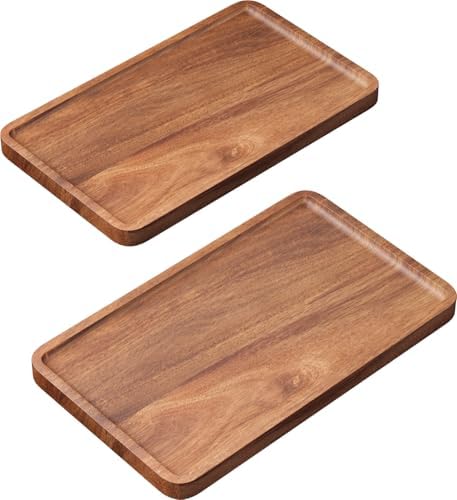 VERTORGAN 2 Pack Acacia Wood Serving Tray,9.8x5.9 Inch Trays,Home Decor by VERTORGAN