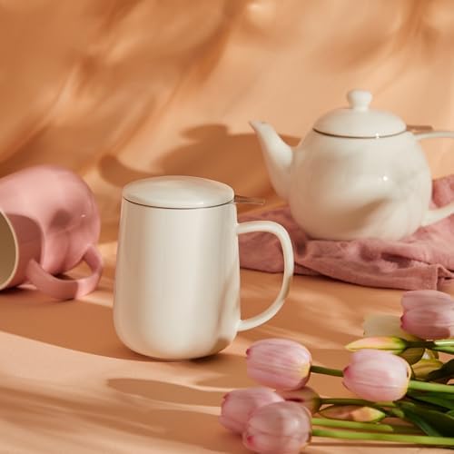 Sweese 20 OZ Porcelain Tea Mug with Infuser and Lid, Loose Leaf Tea Cup, Gifts for Tea Lover - White - Image 5