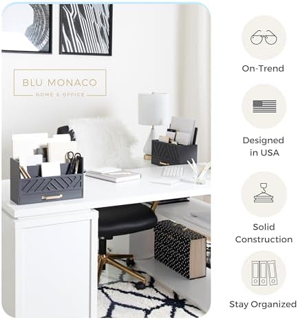 BLU MONACO | Wooden Mail Organizer with Drawer Gold Handle | Mail Sorter Organizer Countertop and Outgoing Mail Holder | Tabletop Organizer with Drawers Grey Desk Storage - Image 5
