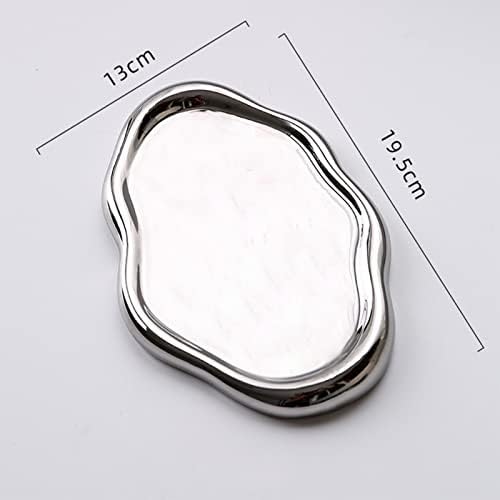 Ceramic Jewelry Tray, Irregular Cloud Shape Ceramic Plate Modern Stylish Storage Tray for Women, Room Decor Aesthetic (Silver Oval) - Image 2